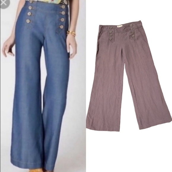 Anthropologie Pants - *rare color*Elevenses by Anthropologie Linen High Waist Sailor Pants Sz 8 Purple
